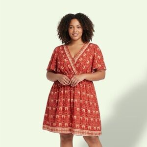 Plus Size Rust Floral Wrap Dress